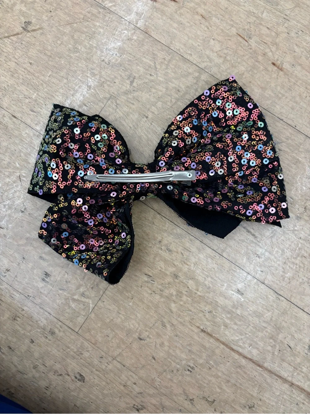 Sequin Bow Hair Clip - Black with Multicolor Sequins